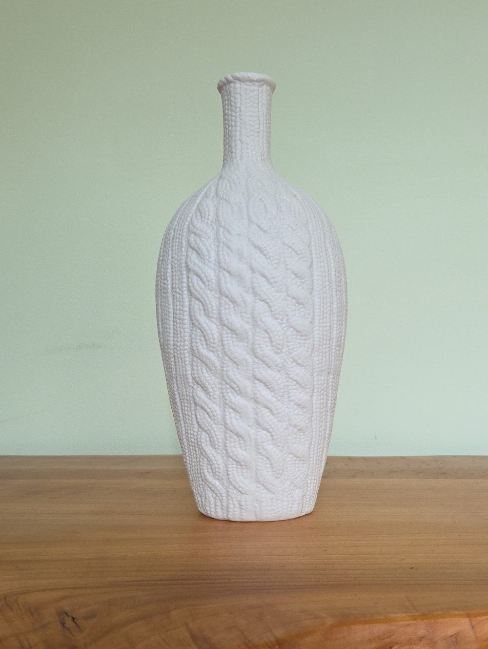 Crate & Barrel White Cable Knit Ceramic Bottle Vase | Tall Slender Vessel